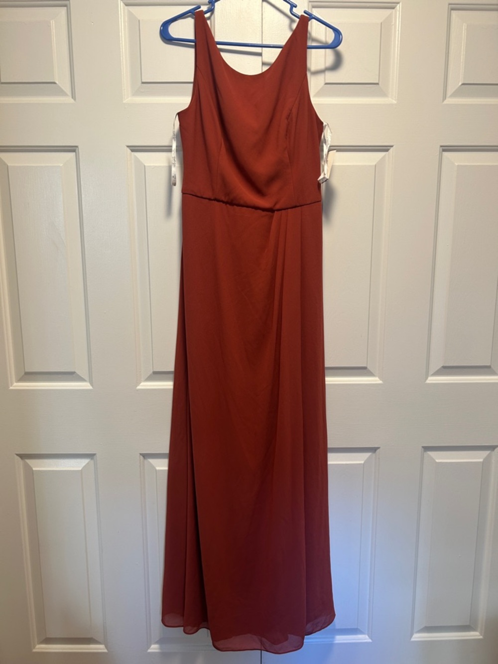Scoop-Neck Rust Maxi Dress — Sleeveless Evening Gown